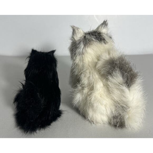 2 Vintage Real Rabbit Fur Cats Kittens Black Lifelike Miniature Cat Kitten - Picture 5 of 11